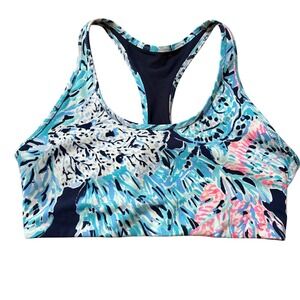 Lilly Pulitzer Womens Medium Luxletic Sports Bra Blue Pink Floral Racerback